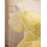 Tineit Elegant A Line Yellow Birthday Outfits Tulle Short Sleeves Homecoming Dresses (PRE-ORDER)