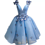 Tineit Elegant Ball Gown Blue Birthday Outfits Tulle Homecoming Dresses With Butterfly (PRE-ORDER)