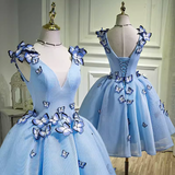 Tineit Elegant Ball Gown Blue Birthday Outfits Tulle Homecoming Dresses With Butterfly (PRE-ORDER)