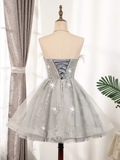 Tineit Elegant Ball Gown Strapless Gray Birthday Outfits Tulle Homecoming Dresses (PRE-ORDER)