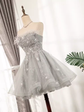 Tineit Elegant Ball Gown Strapless Gray Birthday Outfits Tulle Homecoming Dresses (PRE-ORDER)