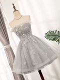 Tineit Elegant Ball Gown Strapless Gray Birthday Outfits Tulle Homecoming Dresses (PRE-ORDER)