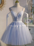 Tineit Cute Ball Gown Straps Gray Birthday Outfits Tulle Homecoming Dresses (PRE-ORDER)