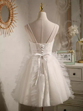 Tineit Cute Ball Gown Straps White Birthday Outfits Tulle Lace Homecoming Dresses (PRE-ORDER)