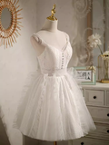 Tineit Cute Ball Gown Straps White Birthday Outfits Tulle Lace Homecoming Dresses (PRE-ORDER)