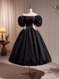 Tineit Vintage Ball Gown Off The Shoulder Black Birthday Outfits Lace Homecoming Dresses (PRE-ORDER)