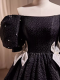 Tineit Vintage Ball Gown Off The Shoulder Black Birthday Outfits Lace Homecoming Dresses (PRE-ORDER)