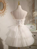 Tineit Simple A line Short Birthday Dress White Homecoming Dresses With Beads (PRE-ORDER)