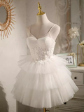 Tineit Simple A line Short Birthday Dress White Homecoming Dresses With Beads (PRE-ORDER)