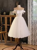 Tineit Vintage Ball Gown Off The Shoulder White Birthday Outfits Lace Homecoming Dresses (PRE-ORDER)