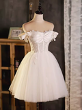 Tineit Vintage Ball Gown Off The Shoulder White Birthday Outfits Lace Homecoming Dresses (PRE-ORDER)