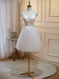 Tineit Simple A line Short Birthday Dress White Lace Homecoming Dresses (PRE-ORDER)