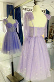 Tineit Cute A line Lilac Tulle Short Homecoming Dress (PRE-ORDER)