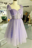 Tineit Cute A line Lilac Tulle Short Homecoming Dress (PRE-ORDER)