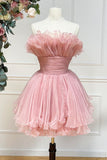 Tineit Cute Strapless Ball Gown Ruffles Pink Mini Homecoming Dress (PRE-ORDER)