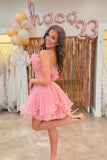 Tineit Cute Strapless Ball Gown Ruffles Pink Mini Homecoming Dress (PRE-ORDER)