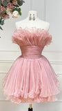 Tineit Cute Strapless Ball Gown Ruffles Pink Mini Homecoming Dress (PRE-ORDER)