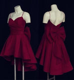 Tineit Cute High Low Short Burgundy Prom Dress With Bow Homecoming Dresses (PRE-ORDER)