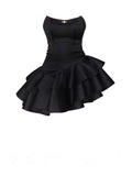 Tineit Chic Strapless Black Satin Short Prom Dresses Layered Black Homecoming Dresses (PRE-ORDER)