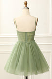 Tineit Chic Straps Pleated A-line Sage Green Homecoming Dress (PRE-ORDER)