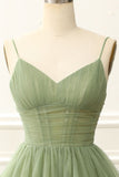 Tineit Chic Straps Pleated A-line Sage Green Homecoming Dress (PRE-ORDER)