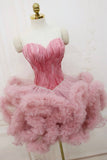 Tineit Short Pink Feather Sweetheart Puffy Tulle Cocktail Party Dress Birthday Dress Homecoming Dresses (PRE-ORDER)