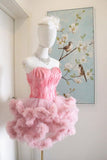 Tineit Short Pink Feather Sweetheart Puffy Tulle Cocktail Party Dress Birthday Dress Homecoming Dresses (PRE-ORDER)