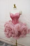 Tineit Short Pink Feather Sweetheart Puffy Tulle Cocktail Party Dress Birthday Dress Homecoming Dresses (PRE-ORDER)