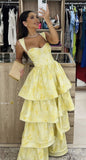 Tineit Yellow Sweetheart Sleeveless Ruffle Floor Length Prom Dress Birthday Outfits (PRE-ORDER)