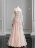 Tineit Pink StraplessTulle Ball Gown Beaded Shiny Prom Dress Pink Sweet  Dress (PRE-ORDER)