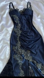 Tineit Sexy Navy Blue Mermaid Lace Prom Dress Party Dress (PRE-ORDER)