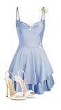 Tineit Simple A line Straps Short Blue Homecoming Dress th Birthday Outfits (PRE-ORDER)