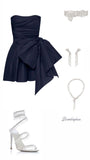 Tineit Chic A line Satin Strapless Short Navy Blue Homecoming Dress th Birthday Outfits C(PRE-ORDER)