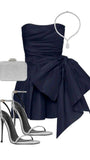 Tineit Chic A line Satin Strapless Short Navy Blue Homecoming Dress th Birthday Outfits C(PRE-ORDER)