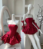 Tineit Chic A Line Short Burgundy Satin Homecoming Dress th Birthday Outfits (PRE-ORDER)