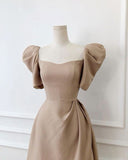 Tineit Vintage A line Midi Dress Brown Homecoming Dress (PRE-ORDER)