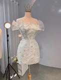 Tineit Chic A line Strapless Short Sequin White Homecoming Dress th Birthday Outfits (PRE-ORDER)