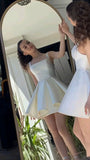 Tineit Chic A line Straps Short Satin White Homecoming Dress th Birthday Outfits (PRE-ORDER)