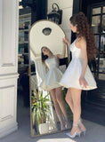 Tineit Chic A line Straps Short Satin White Homecoming Dress th Birthday Outfits (PRE-ORDER)