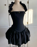 Tineit Vintage A line Strapless Short Black Homecoming Dress th Birthday Outfits (PRE-ORDER)