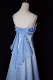 Tineit Vintage A Line Spaghetti Straps Blue Long Prom Dresses (PRE-ORDER)