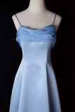 Tineit Vintage A Line Spaghetti Straps Blue Long Prom Dresses (PRE-ORDER)