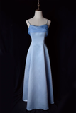 Tineit Vintage A Line Spaghetti Straps Blue Long Prom Dresses (PRE-ORDER)