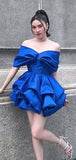 Tineit Elegant Royal Blue Bubble Off Shoulder Cheap Short Homecoming Dresses Birthday Outfits (PRE-ORDER)