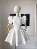 Tineit Elegant A Line Scoop Neckline Short Sleeves White Homecoming Dress Birthday Outfits (PRE-ORDER)