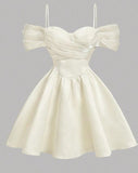 Tineit Elegant A Line Spaghetti Straps Ivory Satin Homecoming Dress Birthday Outfits (PRE-ORDER)