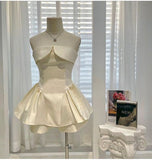 Tineit Elegant A Line Strapless Ivory Satin Homecoming Dress Birthday Outfits (PRE-ORDER)