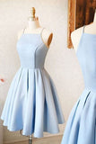 Tineit Satin Light blue Simple Short Mini Homecoming dress For Teens Birthday Outfits (PRE-ORDER)