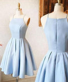 Tineit Satin Light blue Simple Short Mini Homecoming dress For Teens Birthday Outfits (PRE-ORDER)