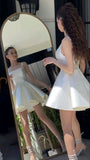 Tineit Sexy A Line Straps Ivory Satin Short Homecoming Dress Birthday Outfits (PRE-ORDER)